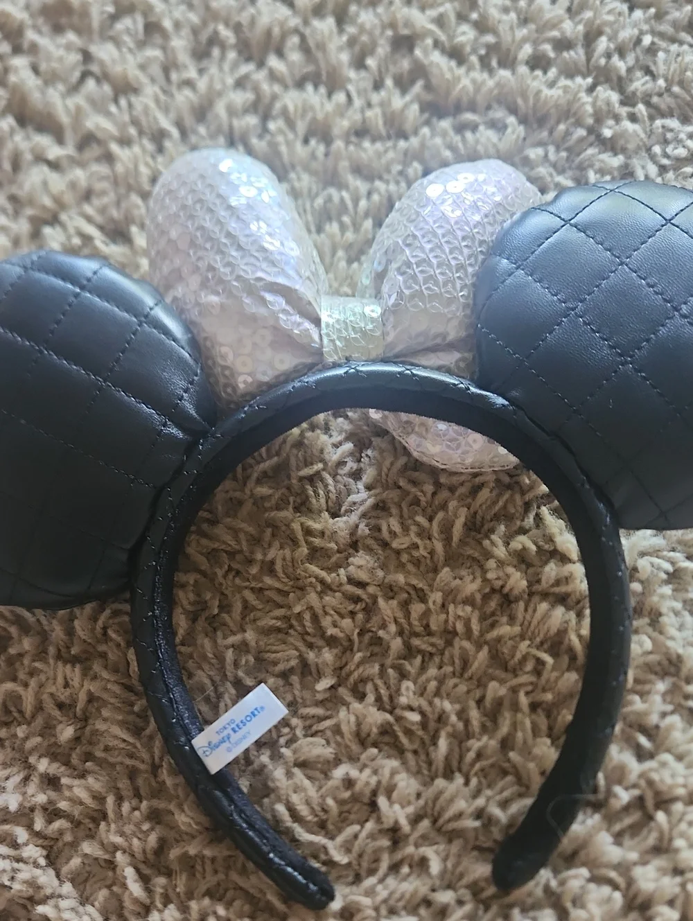 Tokyo DISNEY Resort Sequin & pearl Quilted Black Minnie Ear Headband for Kids